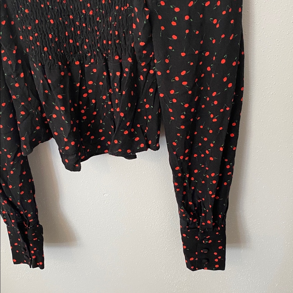 Free People Black Blouse with Red Cherries - Picture 13 of 16